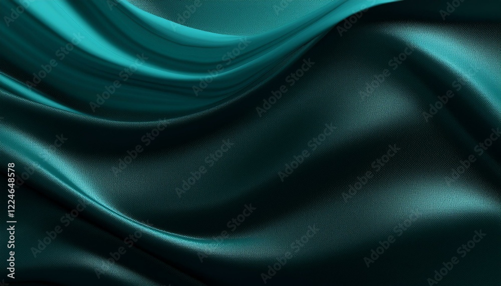 Obraz premium Black dark teal jade emerald sea aventurine green abstract background. Silk satin fabric. Glitter shimmer. Color gradient. Line stripe wave shadow. Drapery curtain. Luxury elegant subtle. Blank design
