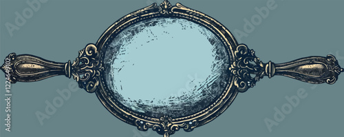 Vintage ornate mirror frame vector design with decorative details.