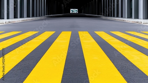 Wallpaper Mural Yellow crosswalk in urban building passage, background dark. Use urban design, architecture Torontodigital.ca