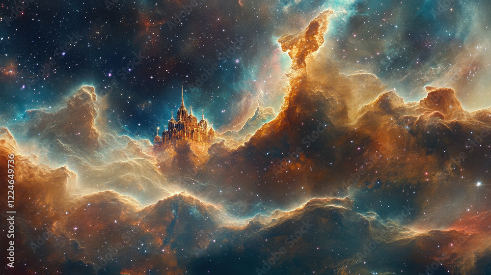 Obraz premium A Castle Among the Cosmic Clouds of the Universe