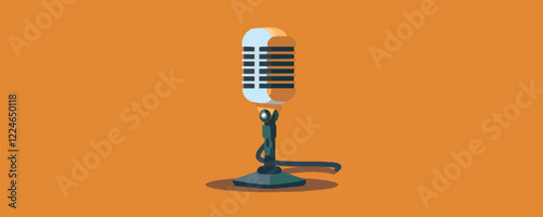 Vintage microphone vector on orange background for retro design projects.