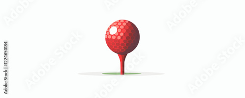 Vector graphic of red golf ball on tee with hexagonal pattern.
