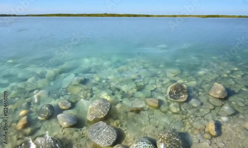 serenity of Petoskey stones shimmering in lake michigan's gentle waves photo