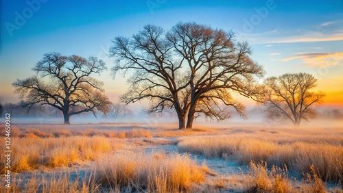 Foggy Winter Morning at Orland Grasslands: Oak Savanna on the Illinois Prairie photo