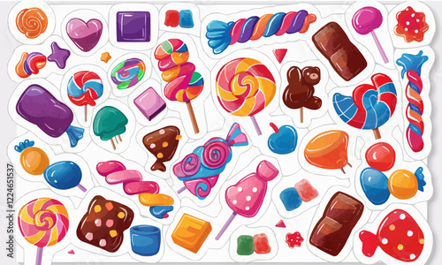 Colorful assorted candy vector: bright sweet treats collection in vector style.