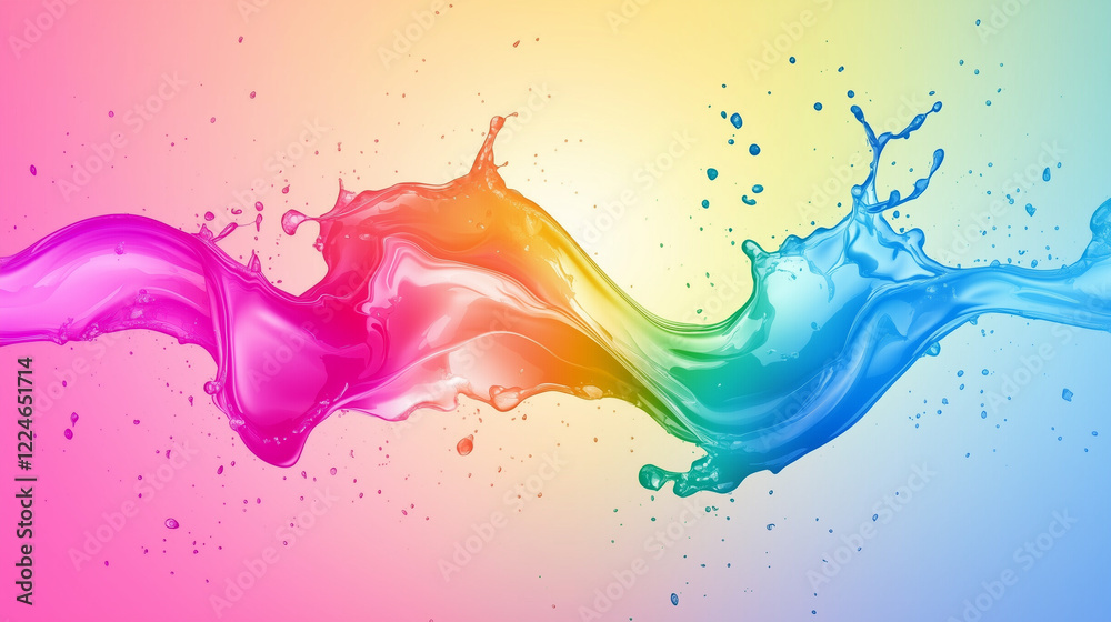 Abstract liquid splash in a rainbow gradient of pink, orange, blue, and green hues on a soft pastel background, representing fluidity, color harmony, and creative inspiration Abstract liquid splash in a rainbow gradient of pink, orange, blue, and green hues on a soft pastel background, representing fluidity, color harmony, and creative inspiration