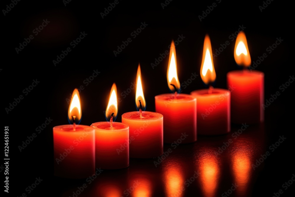 Six Red Candles Burning Brightly in the Dark Six Red Candles Burning Brightly in the Dark