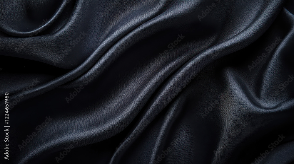 Elegant black silk fabric with folds and a luxurious smooth texture Elegant black silk fabric with folds and a luxurious smooth texture