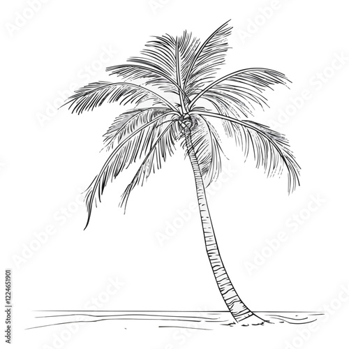 Tropical palm tree vector art on white background.