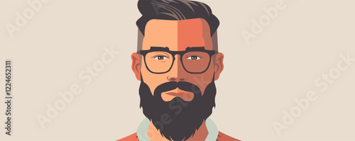 Modern male portrait vector with beard and glasses.