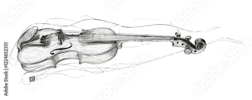 Artistic violin vector sketch with fluid lines.