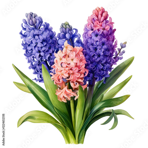 bouquet of pink and blue flowers, hyacinth flowers on isolated background