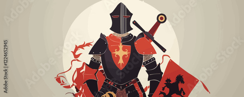 Medieval knight vector: armor and heraldry in classic design.