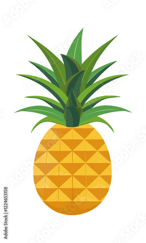 Geometric vector pineapple graphic with vibrant green leaves.