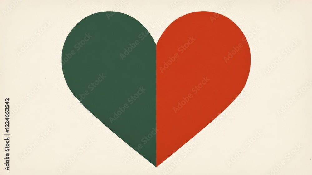 Divided Heart Red and Green Abstract Love Symbol