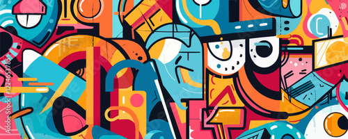 Colorful vector art featuring abstract geometric patterns and bold shapes.