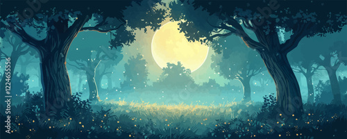 Enchanting forest vector with moonlit glow.