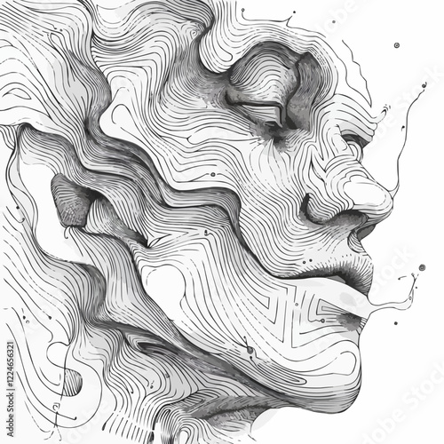 Abstract vector art: intricate linework of a surreal face.