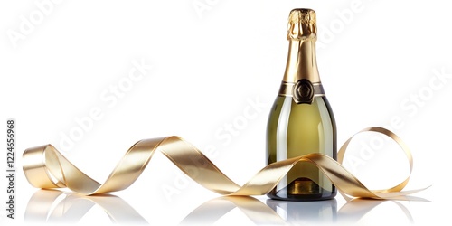 champagne bottle with a ribbon on a white background
