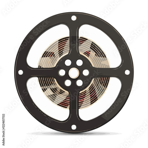 Vintage film reel vector design with bold circular pattern.