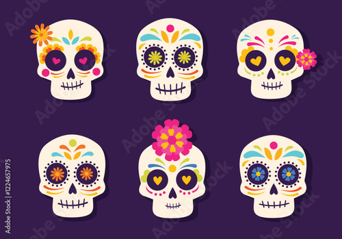 of the dead, Dia de los moertos, banner with colorful Mexican flowers. Fiesta, holiday poster, party flyer, funny greeting card