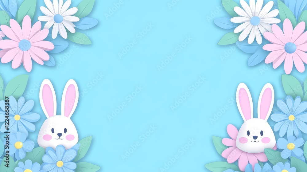 Obraz premium Easter Bunnies Amidst Pastel Spring Flowers