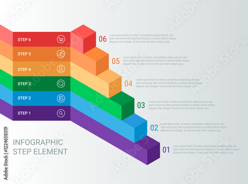 Infographic element in the form of stages or step up