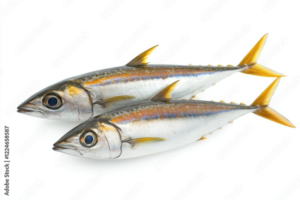Fresh fish duo, studio shot, white background, seafood recipe Fresh fish duo, studio shot, white background, seafood recipe