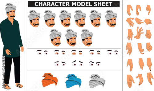 Indian Village Man Sprite Sheet | Rigged 2D Character with Lip Sync, Walk Cycle, Eye Blink, Eyebrow Expressions, and Hand Sync | Ready-to-Use for Animation
