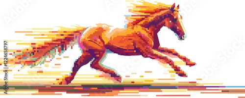 Dynamic horse in motion: vibrant pixel art vector design.