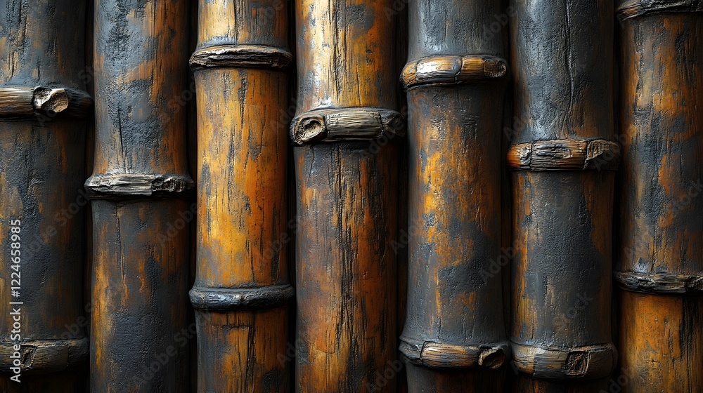 A texture of bamboo poles with natural ridges and grooves. A texture of bamboo poles with natural ridges and grooves.