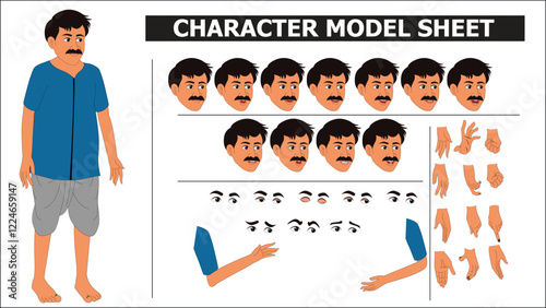 Indian Servant Sprite Sheet | Rigged 2D Character with Lip Sync, Walk Cycle, Eye Blink, Eyebrow Expressions, and Hand Sync | Ready-to-Use for Animation, Motion Graphics & Vector Art