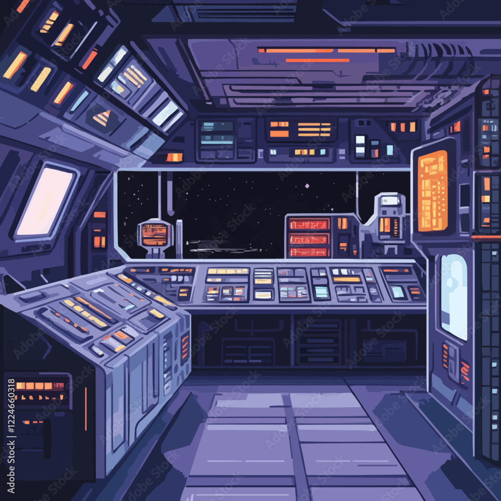 Obraz premium Futuristic spaceship cockpit vector with high-tech interface.