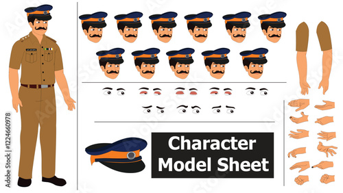 Indian Police Sprite Sheet | Rigged 2D Character with Lip Sync, Walk Cycle, Eye Blink, Eyebrow Expressions, and Hand Sync | Ready-to-Use for Animation