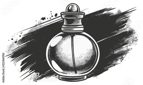 Vector ink perfume bottle with grunge background.