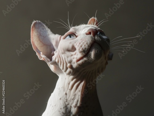 bald cat sphinx portrait on grey background