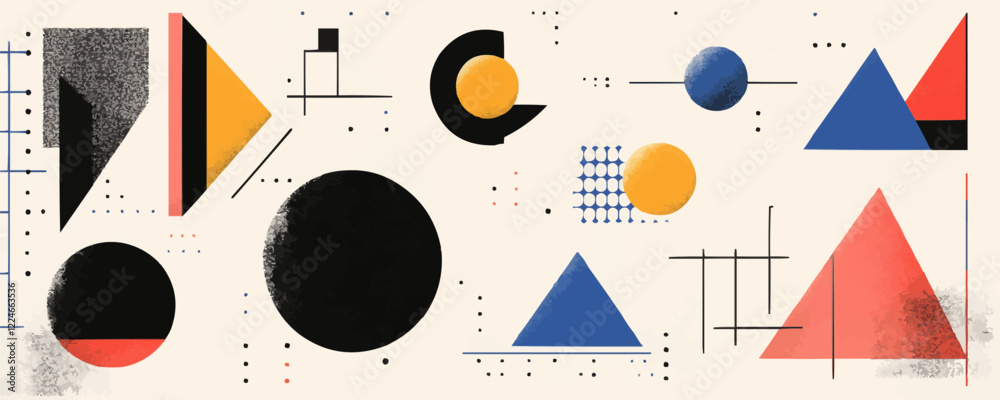 Abstract geometric vector design featuring circles, triangles, and lines. Abstract geometric vector design featuring circles, triangles, and lines.