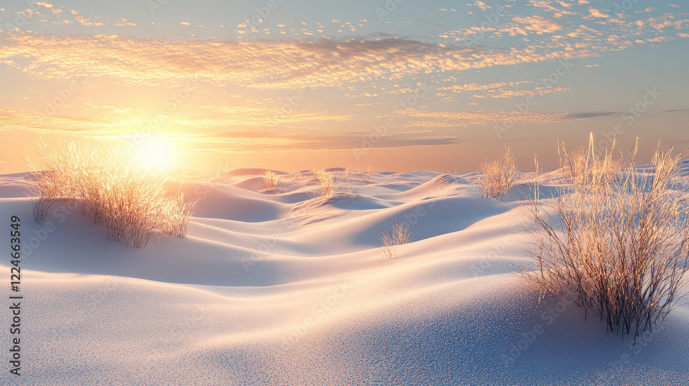Snowy Dunes Under a Golden Sunrise Snowy Dunes Under a Golden Sunrise