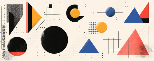 Abstract geometric vector design featuring circles, triangles, and lines.