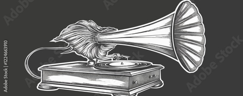 Vintage gramophone vector design in black and white.