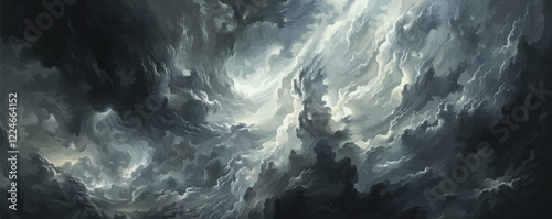 Dramatic vector cloudscape with dynamic atmospheric details.