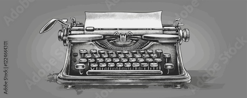 Vintage typewriter vector artwork on grayscale background.