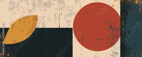 Abstract geometric vector art with textured shapes and earthy colors.