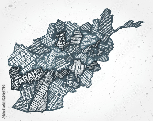 Afghanistan regions word clouds. Country shape on textured background. Afghanistan design in typographic style. Classy vector illustration.