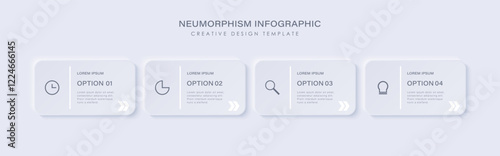 Timeline Creator infographic template. 4 Step timeline journey. Neumorphism style
