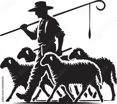 Shepherd Herder Silhouette Vector Design