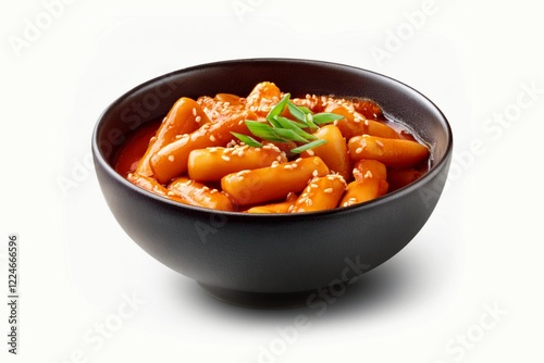 Spicy Tteokbokki served in a bowl isolated on white background with clapping path full of depth  photo