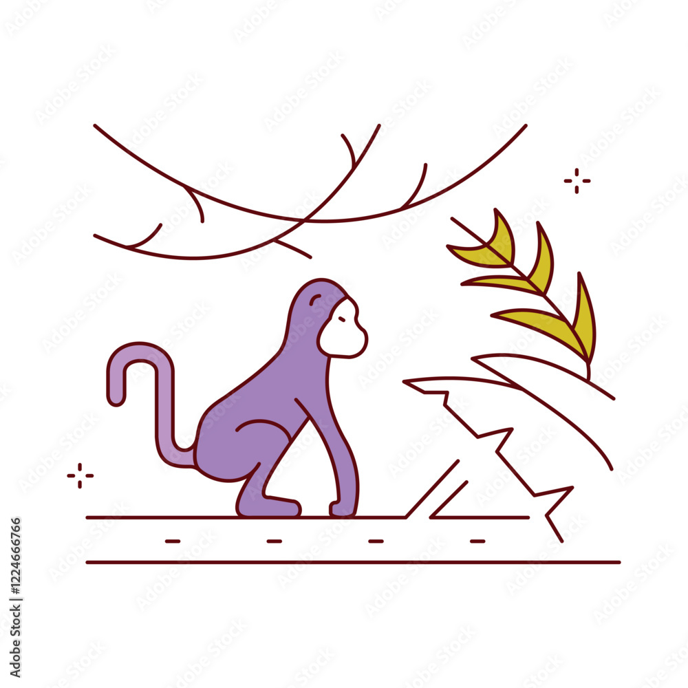 Obraz premium Wildlife Monkey Jungle Forest Vector Icon Design