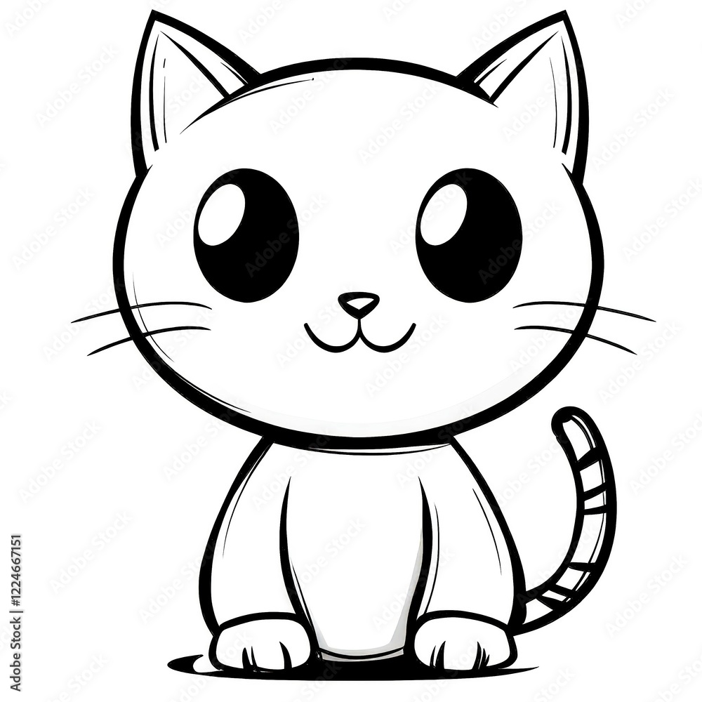 Obraz premium Playful cartoon cat illustration with large expressive eyes and a striped tail