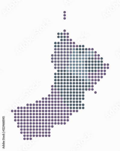 Oman dotted map. Digital style map of the country on a white background. Oman shape with circle dots. Colored dots style. Large size circles. Amazing vector illustration.